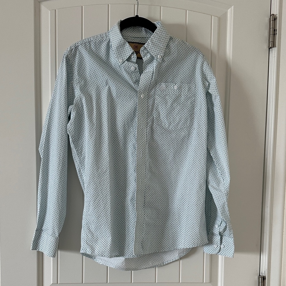 Wrangler Light Blue Micro-Print Button-Down Shirt